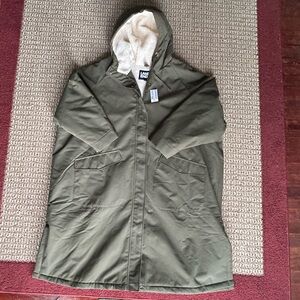 Lands' End Olive Hooded Sherpa-Lined Parka - Changing Robe Coat